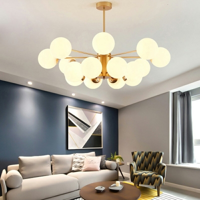 Ball Milk Glass Shade Multi-Lights Chandelier Metal Hanging Pendant for Living Room