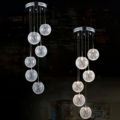 Chrome Globe Cluster Pendant Stylish Modern Glass Hanging Ceiling Light for Hotel Stairs
