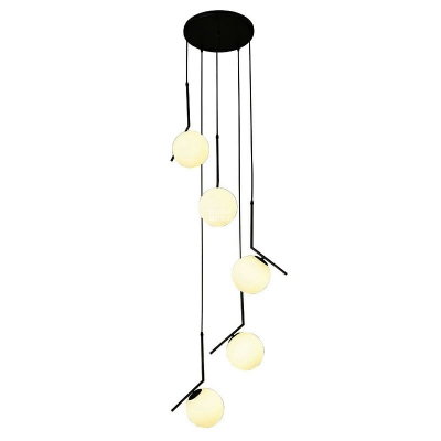 Contemporary Multi Light Globe Shape Lampshade White Glass Stairs Hanging Ceiling Lights