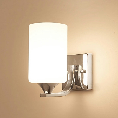 Contemporary Style Milky Glass Cylinder Wall Mount Light Fixture Living Room Bedside Wall Lamp