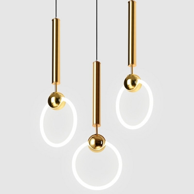 Continental Style Pendant LED Light Ring with Gold Iron Handle Light Bedside Dinning Room Bedroom