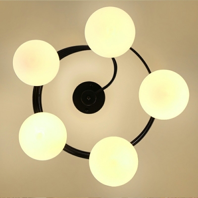 Creative Orb Semi Flush Mount Light Metal Black Ceiling Light for Restaurant Bedroom