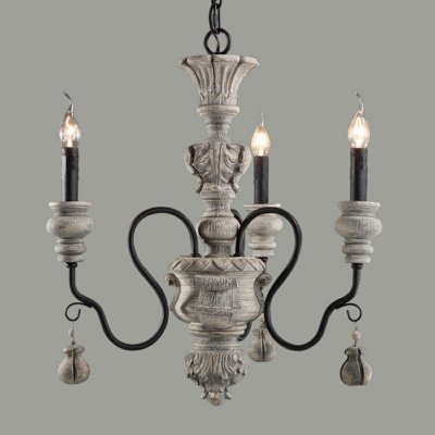 Distressed White Candle Hanging Lamp with Resin Accents Vintage Chandelier for Bedroom