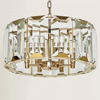 Drum Pendant Hanging Lamp with Crystal Shade Nordic Style Suspended Light in Gold
