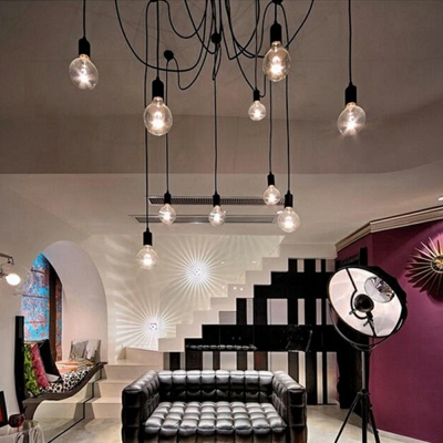 Edison Bulb LED Multi Light Pendant Black Spider Chandelier for Living Room Restaurant