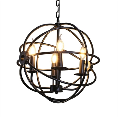 Globe Metal Pendant Lighting Industrial in Black Dining Room Chandelier Hanging Light Fixture