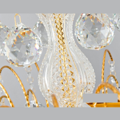 Gold Crystal Chandelier Country  Curved Arm Chandeliers Crystal Drip in 6 Lights