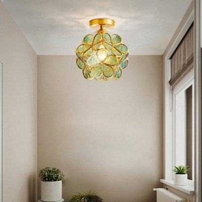Golden Flower Shade Semi Mount Lighting Minimalist 1-Bulb Glass Ceiling Flush Light for Corridor