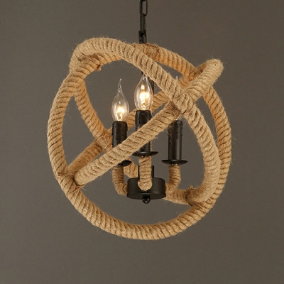 Industrial Black LED Orb Chandelier Rope Hanging Light with Globe Cage for Kitchen Restaurant Barn