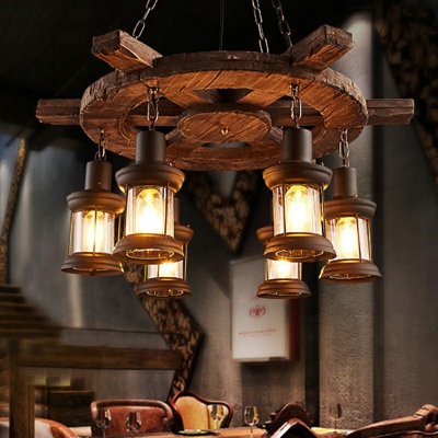 Industrial Cylindrical Pendant Light Wood Hanging Ceiling Lights for Restaurant