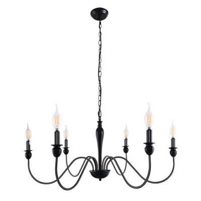 Industrial Style Candle Chandelier Antique Metal Hanging Pendant in Black for Dining Room