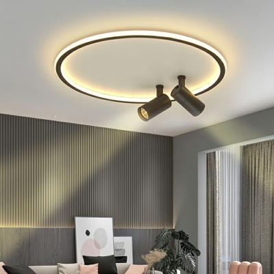 Minimalistic Round Flush Mount Light Iron LED Ceiling Light Adjustable Flush Light with 2 Spotlights