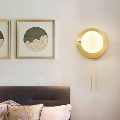 Modern Bedroom Sconces Globe White Glass Bedside Wall Lamp Design Brass Simplicity Corridor Aisle Wall Sconce