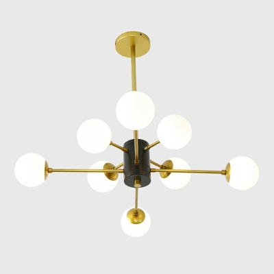 Modern Chandelier Milk White Glass Globe Shade 6 Inchs Height Living Room Restaurant Hanging Lamp in Gold