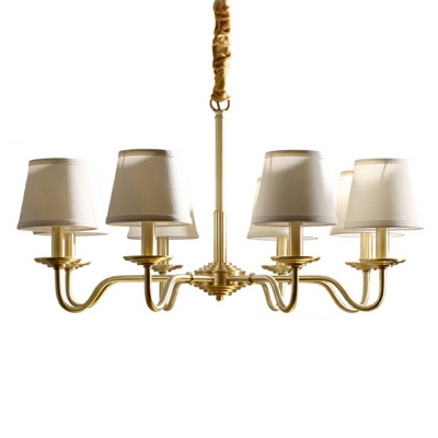 Post-Modern Curving Hanging Chandelier Light White Linen Shade Ceiling Chandelier in Gold for Dining Table