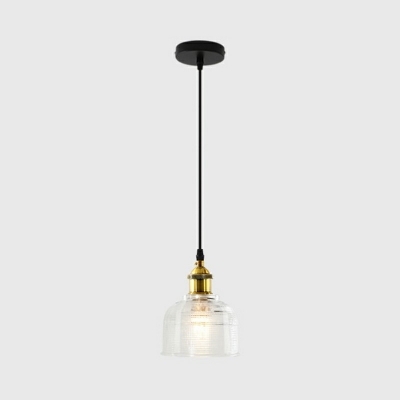 Ribbed Glass Modern Living Room Pendant Bowl Shade 1-Bulb Suspension Lighting