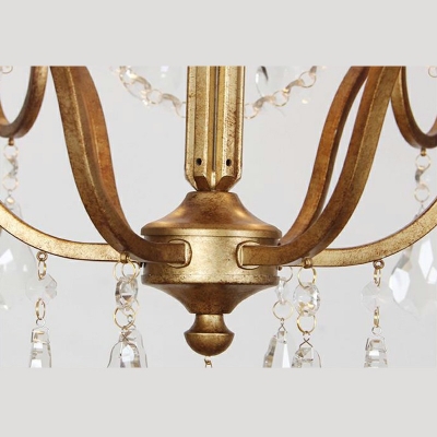 Rustic Gold Chandelier Dining Room Lighting 4-Light Crystal Chandelier Teardrops with Crystal Ball