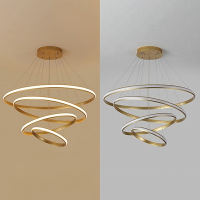 Simplicity Gold LED Acrylic Suspension Light Metal Ring Pendant Light for Living Room Stairs