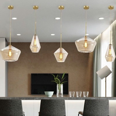 Single Light Amber Glass Ceiling Pendant Lamp Simple Hanging Lamp for Sitting Room