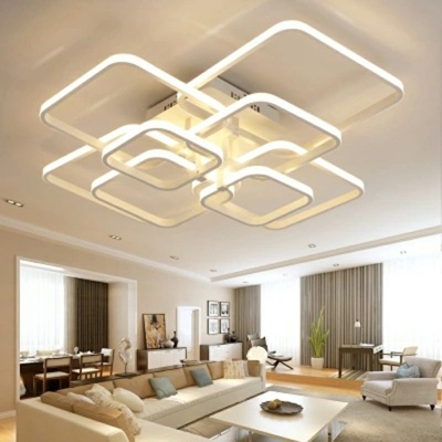 Square Acrylic Shade Flush Mount LED Semi Flush Ceiling Light Metal for Living Room