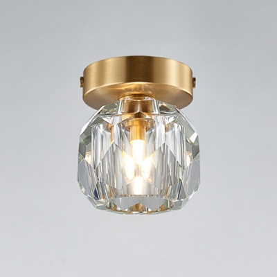 1 Head Crystal Mini Flush-mount Lamp Traditional Style Brass Corridor Ceiling Light