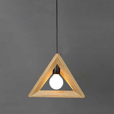 1 Head Log Wooden Pendant Light Triangle Shape Hanging Light for Bedroom