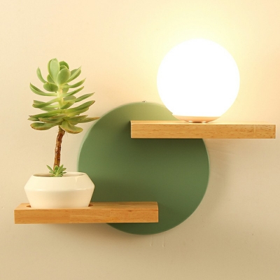 1 Light Modern Minimalist Wooden Flush Wall Sconce Glass Shade Wall Light for Bedroom