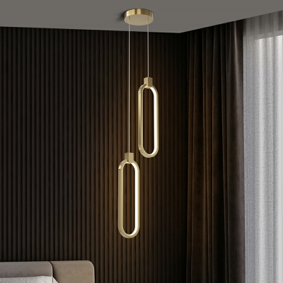 2 Lights LED Hanging Light Oval Metal Acrylic Pendant Light for Bedroom