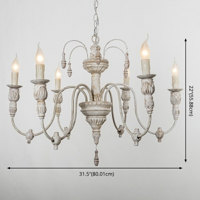 6-Bulb Candlestick Design Chandelier Rustic Style Wood Lighting Fixture for Dining Room
