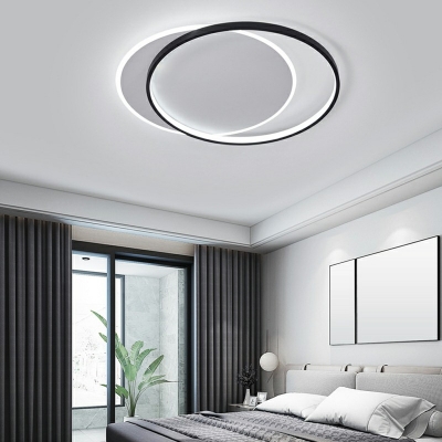 Arcylic 2 Ring Shape Flush Light Modern Style 20 Inchs Wide Black LED Flush Ceiling Light Fixture for Living Room