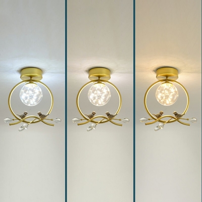 Bird Gypsophila Flush Lamp Nordic Metal and Glass Shade Corridor LED Light, 13