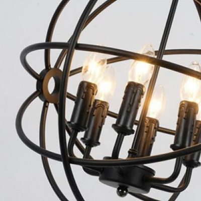 Black LED Orb Chandelier in Wrought Iron Industrial Style Restaurant Kitchen Globe Pendant Light