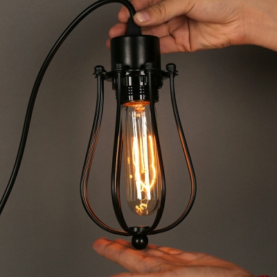 Black Pear Shape Hanging Light Fixtures Vintage Industrial Iron 1 Bulb Pendant Lighting for Restaurant