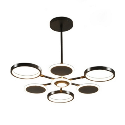 Branch Flushmount Lighting with Rings Shade LED Light Contemporary Ceiling Lamp in Black
