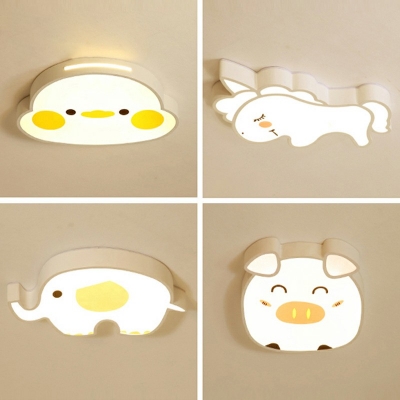 Cartoon Animals Kids Bedroom Flushmount Light Arcylic Shade LED 2 Inchs Height Ceiling Light in White