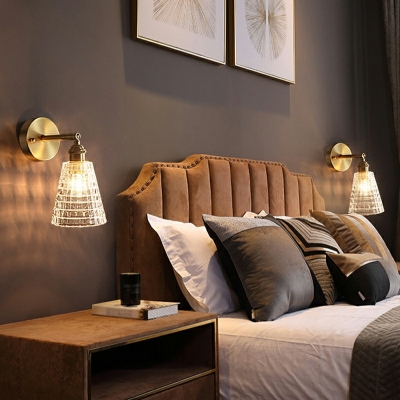 Contemporary Style Cylinder Wall Sconce Light Metal Glass Wall Mount Lamp in Brass for Bedside Corridor