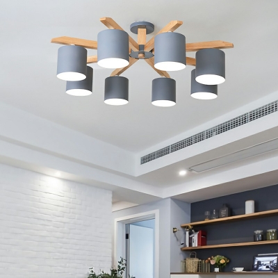 Contemporary Style Solid Wood Ceiling Light Cylindrical Shade Living Room Flush Mount Lighting