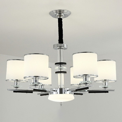 Cylinder Hanging Lamp Ribbed Glass Minimalist Chandelier Light for Living Room