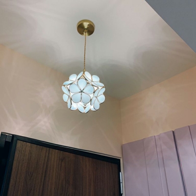 Flower Shade Semi Mount Lighting Minimalist 9 Inchs Wide 1-Bulb Glass Ceiling Flush Light for Corridor