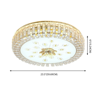 Gold Drum Shape Crystal Ceiling Lighting LED Living Room Flush Lamp