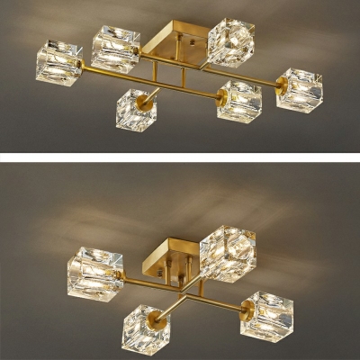 Gold Modern Square Ceiling Flush Mount Lights Crystal Ceiling Light for Living Room