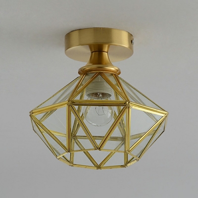 Hallway Flush Mount Lamp Colonial Clear Glass 1 Bulb Brass Finish Close to Ceiling Lighting Fixture
