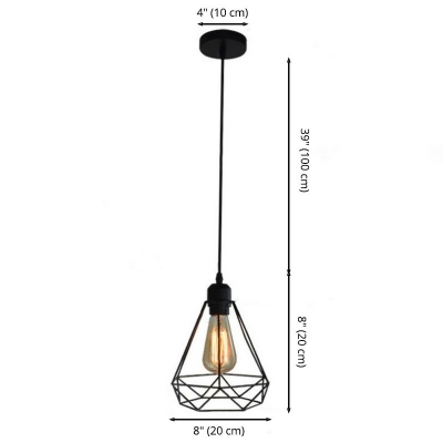 Industrial Retro Caged Pendant Light Metal 1 Light Hanging Lamp in Black