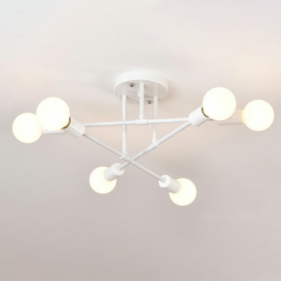 Industrial Retro Ceiling Light 7.5 Inchs Height with Bare Bulb Circle Metal Ceiling Mount Semi Flush for Living Room