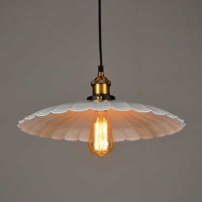 Industrial Retro Scalloped Edged Pendant Light Metal 1 Light Hanging Lamp in White