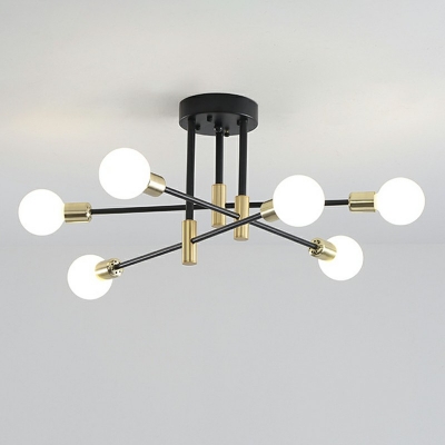 Industrial Style Bare Bulb Semi Flush Mount Metal Ceiling Light for Indoor Room