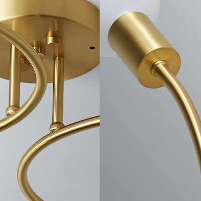Industrial Style Open Bare Bulb Semi Flush Mount Light Gold Metal Ceiling Light for Indoor Room