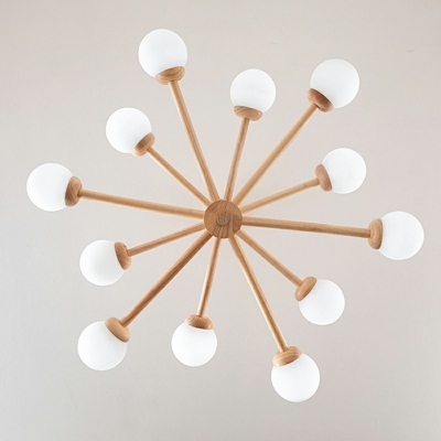 Japanese Style Wood Molecular Chandelier White Ball Glass Lighting Fixture for Living Room