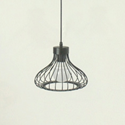 Loft Style Flask Shaped Pendant Lights Black Metal Caged 1 Head LED Ceiling Pendant for Foyer Porch