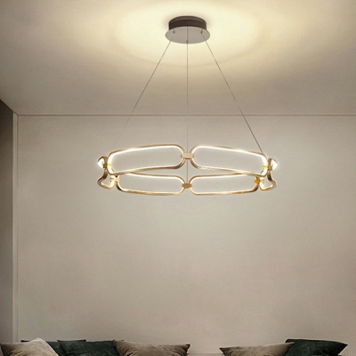 Minimalism Circled Aluminum LED Hanging Lamp Gold Chandelier for Living Room